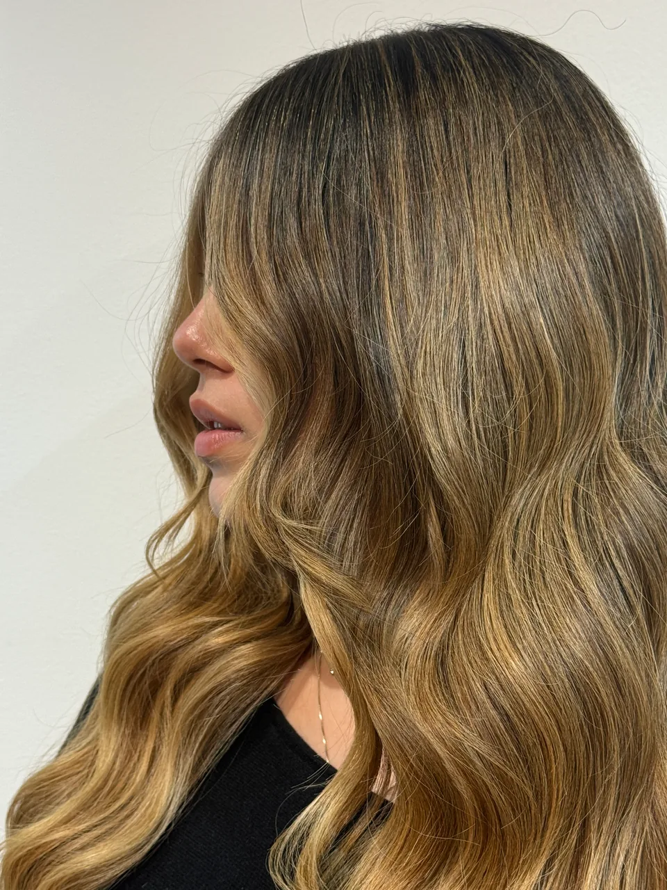 Balayage castaño claro, de perfil
